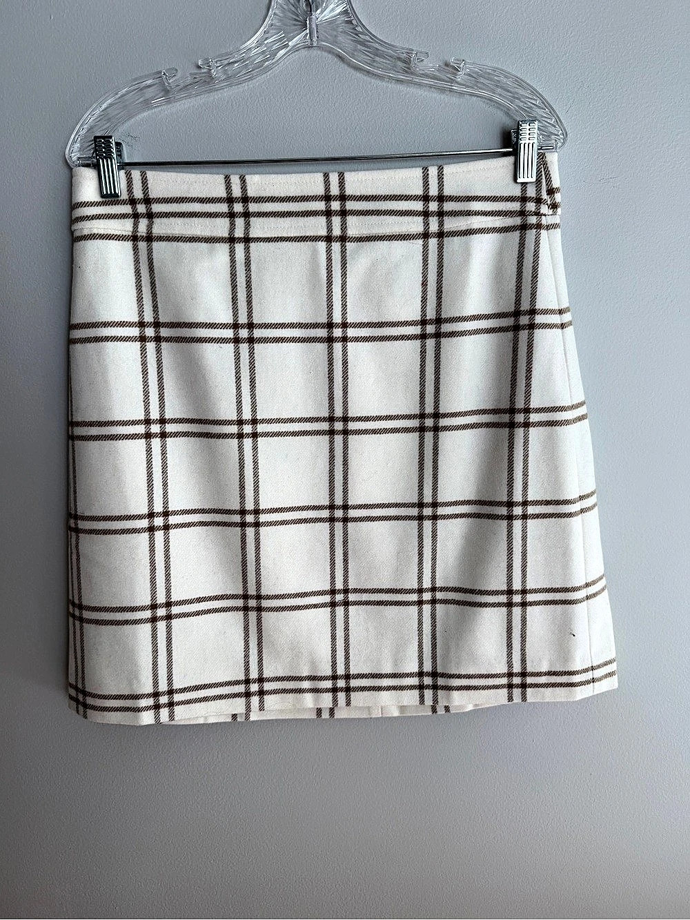 J.Crew Plaid Wool-Blend A-Line Mini Skirt Cream & Brown Size 10 NWT